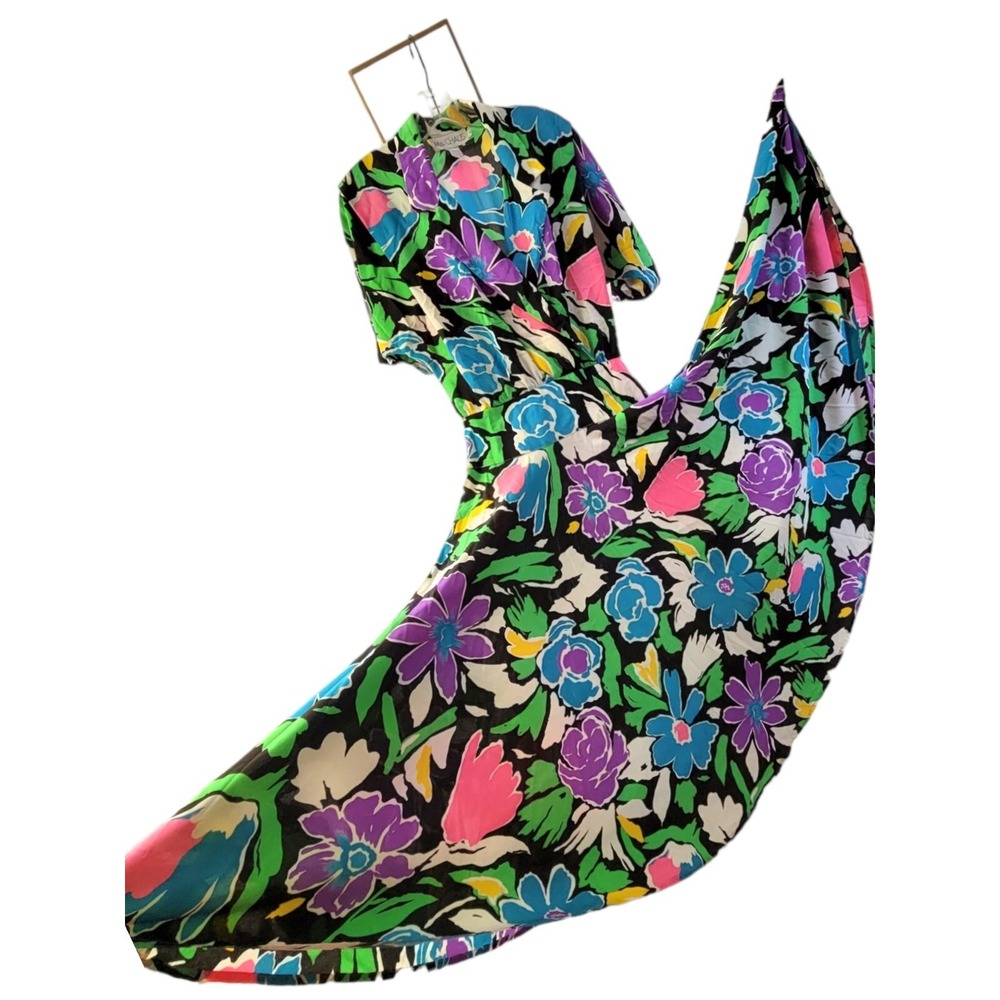 vintage super full circle‎ colorful floral 80's dress Ms. Chaus stunning!